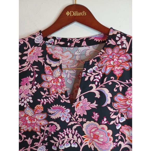 Lands End Knit Pullover Top S Pink Floral Shortsleeve V Neck Spandex Stretchy - Picture 4 of 13